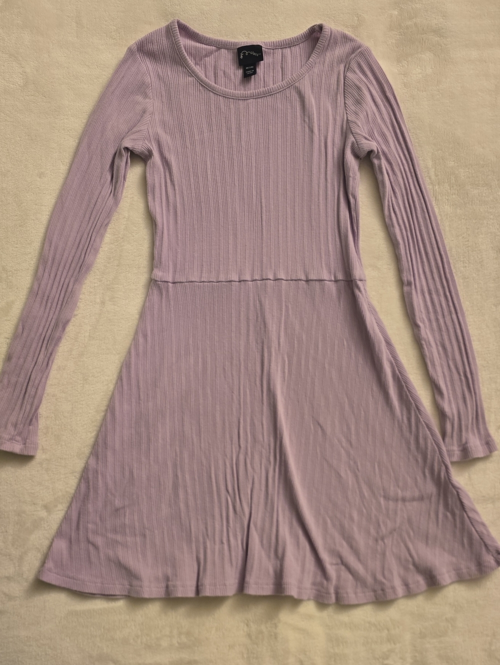 Girls Lavender Ribbed Long-Sleeve Dress